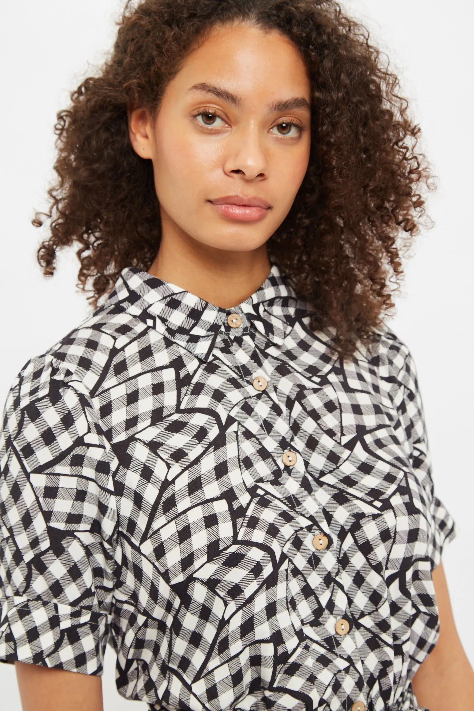 Louche Shauna Gingham Twist Print Short Sleeve Shirtdress