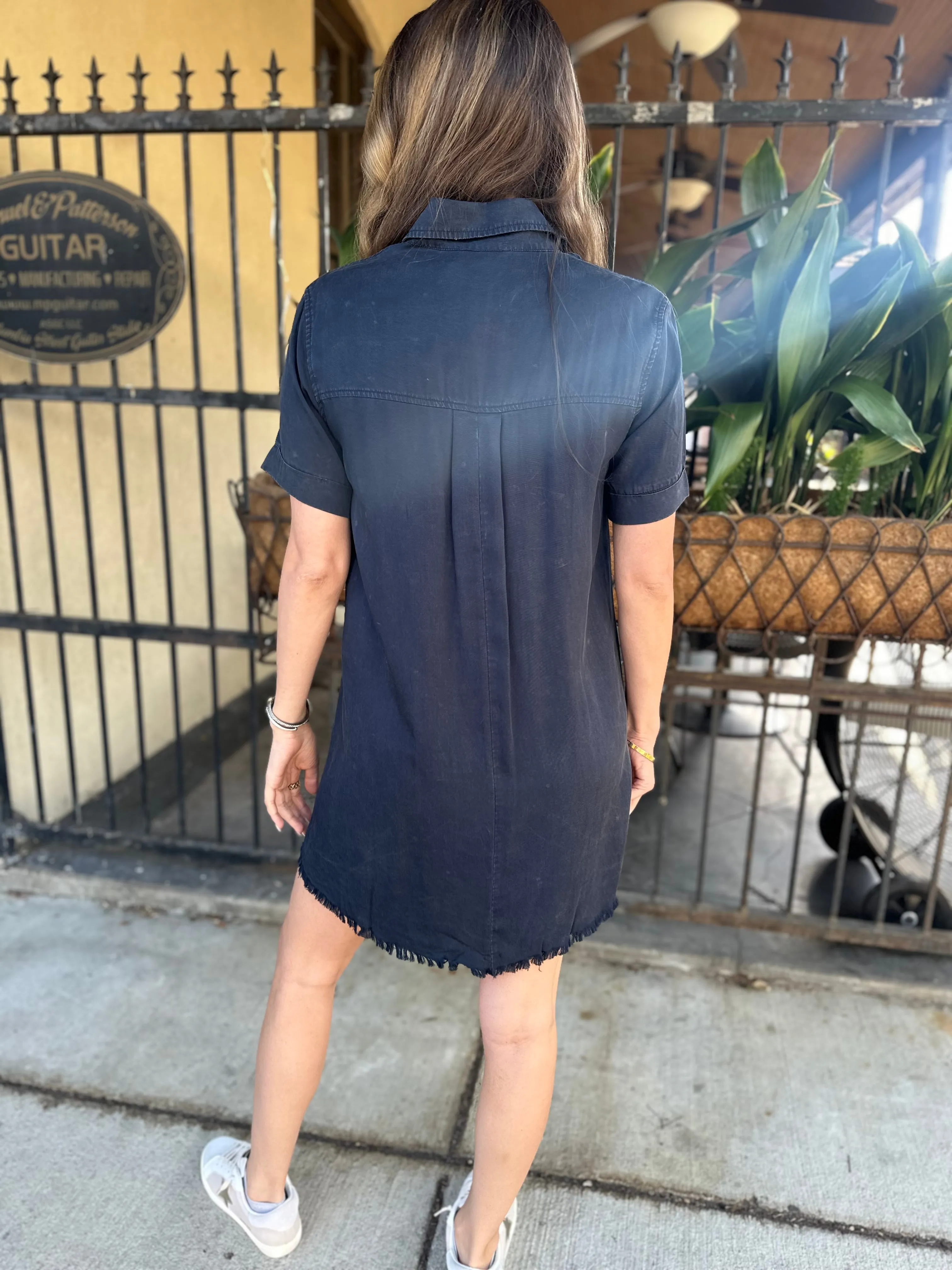 Moon Washed Denim Mini Dress- Washed Navy